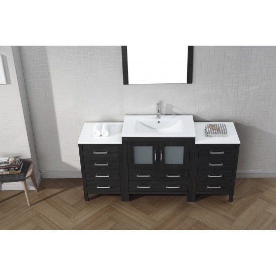 Dior 66" Single Bath Vanity in Zebra Gray and Square Sink with Brushed Nickel Faucet and Matching Mirror