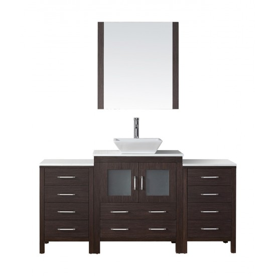 Dior 66" Single Bath Vanity in Espresso with White Engineered Stone Top and Square Sink and Matching Mirror