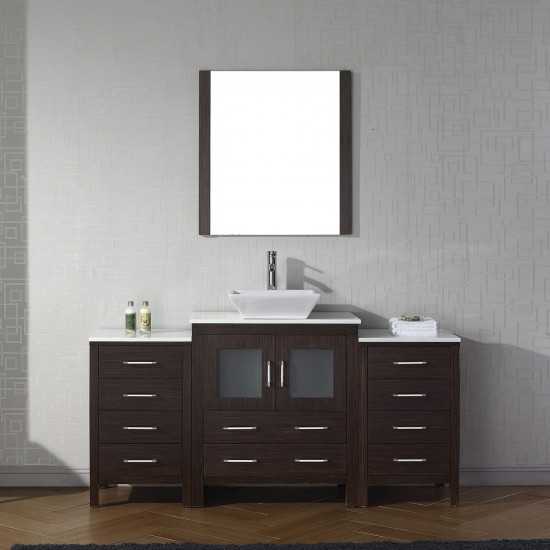 Dior 66" Single Bath Vanity in Espresso with White Engineered Stone Top and Square Sink and Matching Mirror