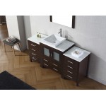 Dior 66" Single Bath Vanity in Espresso with White Engineered Stone Top and Square Sink and Matching Mirror