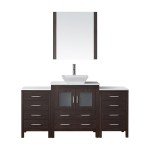 Dior 66" Single Bath Vanity in Espresso with White Engineered Stone Top and Square Sink with Brushed Nickel Faucet and Mirror