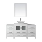 Dior 66" Single Bath Vanity in White with White Engineered Stone Top and Square Sink and Matching Mirror