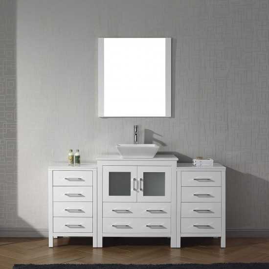 Dior 66" Single Bath Vanity in White with White Engineered Stone Top and Square Sink and Matching Mirror