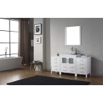 Dior 66" Single Bath Vanity in White with White Engineered Stone Top and Square Sink and Matching Mirror