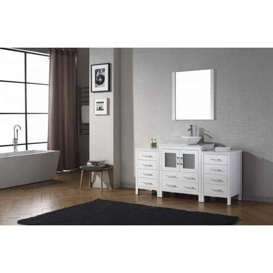 Dior 66" Single Bath Vanity in White with White Engineered Stone Top and Square Sink and Matching Mirror