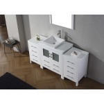 Dior 66" Single Bath Vanity in White with White Engineered Stone Top and Square Sink and Matching Mirror