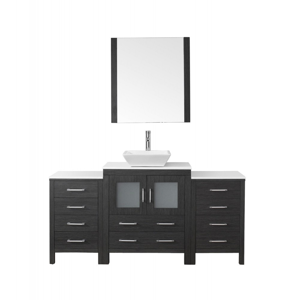 Dior 66" Single Bath Vanity in Zebra Gray with White Engineered Stone Top and Square Sink and Matching Mirror