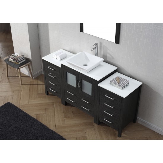 Dior 66" Single Bath Vanity in Zebra Gray with White Engineered Stone Top and Square Sink and Matching Mirror