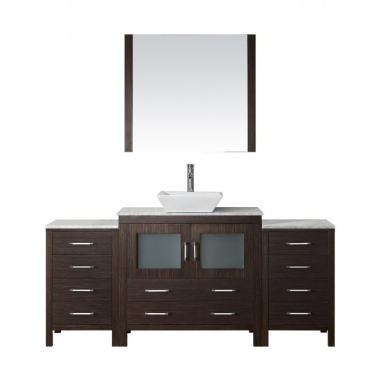 Dior 66" Single Bath Vanity in Espresso with White Marble Top and Square Sink and Matching Mirror