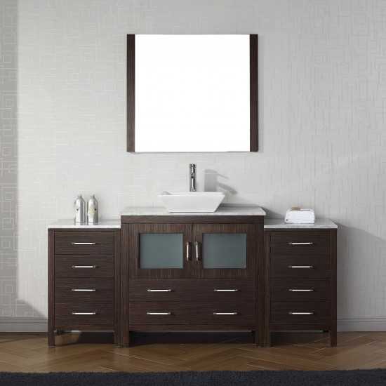 Dior 66" Single Bath Vanity in Espresso with White Marble Top and Square Sink and Matching Mirror