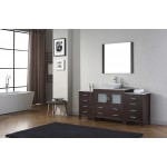 Dior 66" Single Bath Vanity in Espresso with White Marble Top and Square Sink and Matching Mirror
