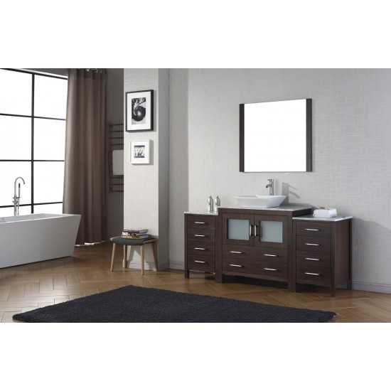 Dior 66" Single Bath Vanity in Espresso with White Marble Top and Square Sink and Matching Mirror