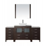 Dior 66" Single Bath Vanity in Espresso with White Marble Top and Square Sink with Brushed Nickel Faucet and Matching Mirror