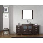 Dior 66" Single Bath Vanity in Espresso with White Marble Top and Square Sink with Brushed Nickel Faucet and Matching Mirror