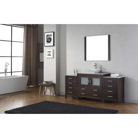 Dior 66" Single Bath Vanity in Espresso with White Marble Top and Square Sink with Brushed Nickel Faucet and Matching Mirror