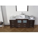 Dior 66" Single Bath Vanity in Espresso with White Marble Top and Square Sink with Brushed Nickel Faucet and Matching Mirror