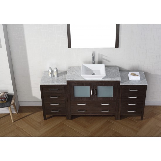 Dior 66" Single Bath Vanity in Espresso with White Marble Top and Square Sink with Brushed Nickel Faucet and Matching Mirror