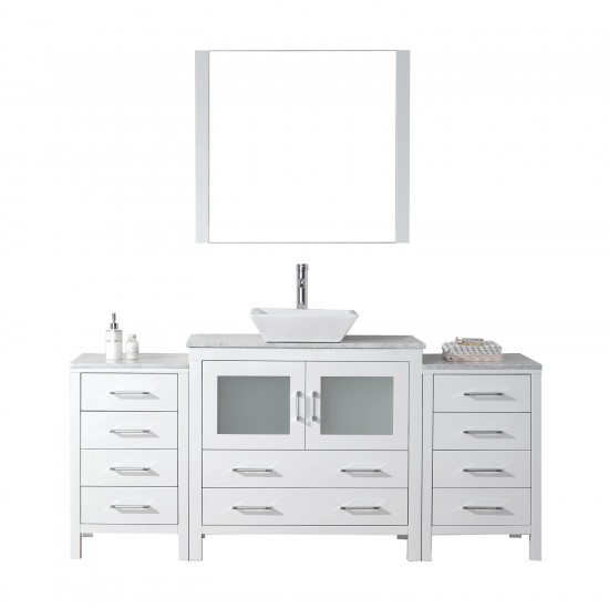 Dior 66" Single Bath Vanity in White with White Marble Top and Square Sink and Matching Mirror