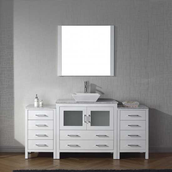 Dior 66" Single Bath Vanity in White with White Marble Top and Square Sink and Matching Mirror