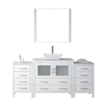 Dior 66" Single Bath Vanity in White with White Marble Top and Square Sink with Brushed Nickel Faucet and Matching Mirror