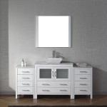 Dior 66" Single Bath Vanity in White with White Marble Top and Square Sink with Brushed Nickel Faucet and Matching Mirror