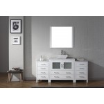 Dior 66" Single Bath Vanity in White with White Marble Top and Square Sink with Brushed Nickel Faucet and Matching Mirror