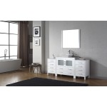 Dior 66" Single Bath Vanity in White with White Marble Top and Square Sink with Brushed Nickel Faucet and Matching Mirror