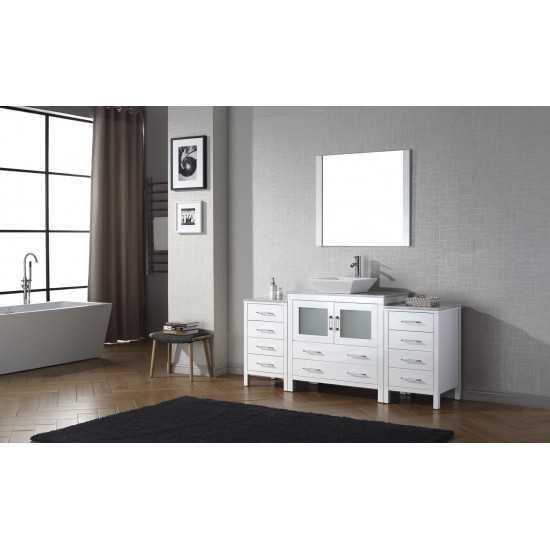 Dior 66" Single Bath Vanity in White with White Marble Top and Square Sink with Brushed Nickel Faucet and Matching Mirror