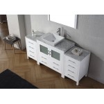 Dior 66" Single Bath Vanity in White with White Marble Top and Square Sink with Brushed Nickel Faucet and Matching Mirror