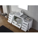 Dior 66" Single Bath Vanity in White with White Marble Top and Square Sink with Brushed Nickel Faucet and Matching Mirror