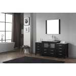 Dior 66" Single Bath Vanity in Zebra Gray with White Marble Top and Square Sink and Matching Mirror