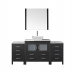 Dior 66" Single Bath Vanity in Zebra Gray with White Marble Top and Square Sink with Brushed Nickel Faucet and Matching Mirro