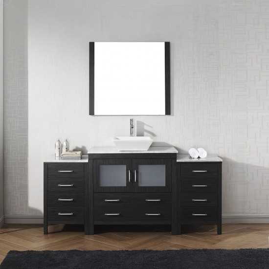 Dior 66" Single Bath Vanity in Zebra Gray with White Marble Top and Square Sink with Brushed Nickel Faucet and Matching Mirro