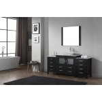 Dior 66" Single Bath Vanity in Zebra Gray with White Marble Top and Square Sink with Brushed Nickel Faucet and Matching Mirro