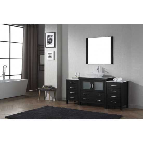 Dior 66" Single Bath Vanity in Zebra Gray with White Marble Top and Square Sink with Brushed Nickel Faucet and Matching Mirro