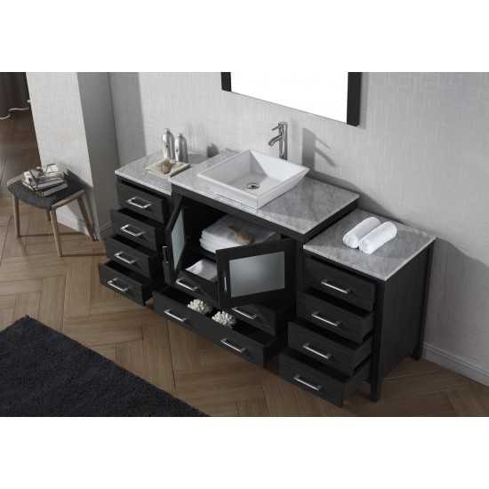 Dior 66" Single Bath Vanity in Zebra Gray with White Marble Top and Square Sink with Brushed Nickel Faucet and Matching Mirro