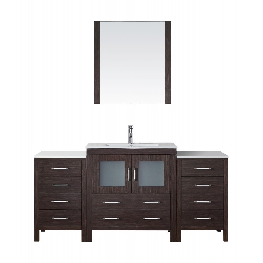 Dior 68" Single Bath Vanity in Espresso and Square Sink with Brushed Nickel Faucet and Matching Mirror