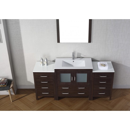 Dior 68" Single Bath Vanity in Espresso and Square Sink with Brushed Nickel Faucet and Matching Mirror