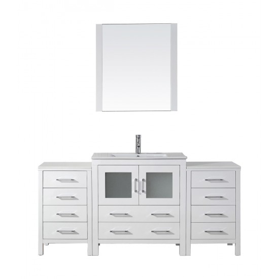 Dior 68" Single Bath Vanity in White and Square Sink and Matching Mirror