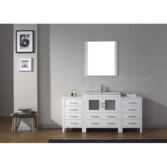 Dior 68" Single Bath Vanity in White and Square Sink and Matching Mirror