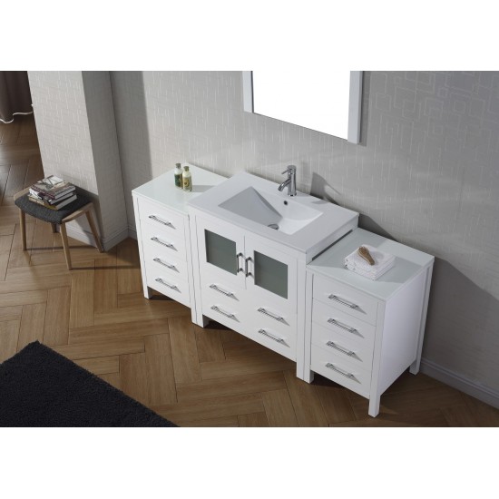 Dior 68" Single Bath Vanity in White and Square Sink and Matching Mirror