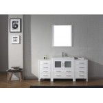 Dior 68" Single Bath Vanity in White and Square Sink with Brushed Nickel Faucet and Matching Mirror