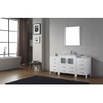 Dior 68" Single Bath Vanity in White and Square Sink with Brushed Nickel Faucet and Matching Mirror