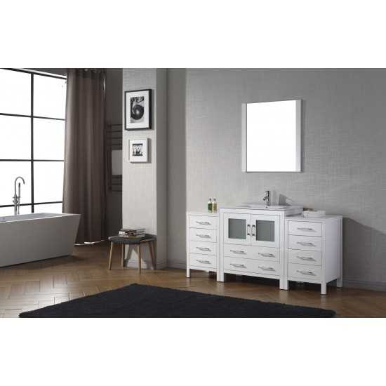 Dior 68" Single Bath Vanity in White and Square Sink with Brushed Nickel Faucet and Matching Mirror