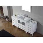 Dior 68" Single Bath Vanity in White and Square Sink with Brushed Nickel Faucet and Matching Mirror