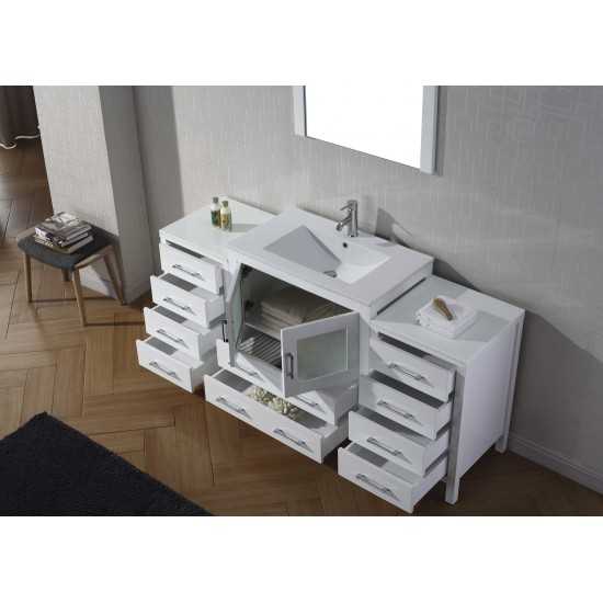Dior 68" Single Bath Vanity in White and Square Sink with Brushed Nickel Faucet and Matching Mirror
