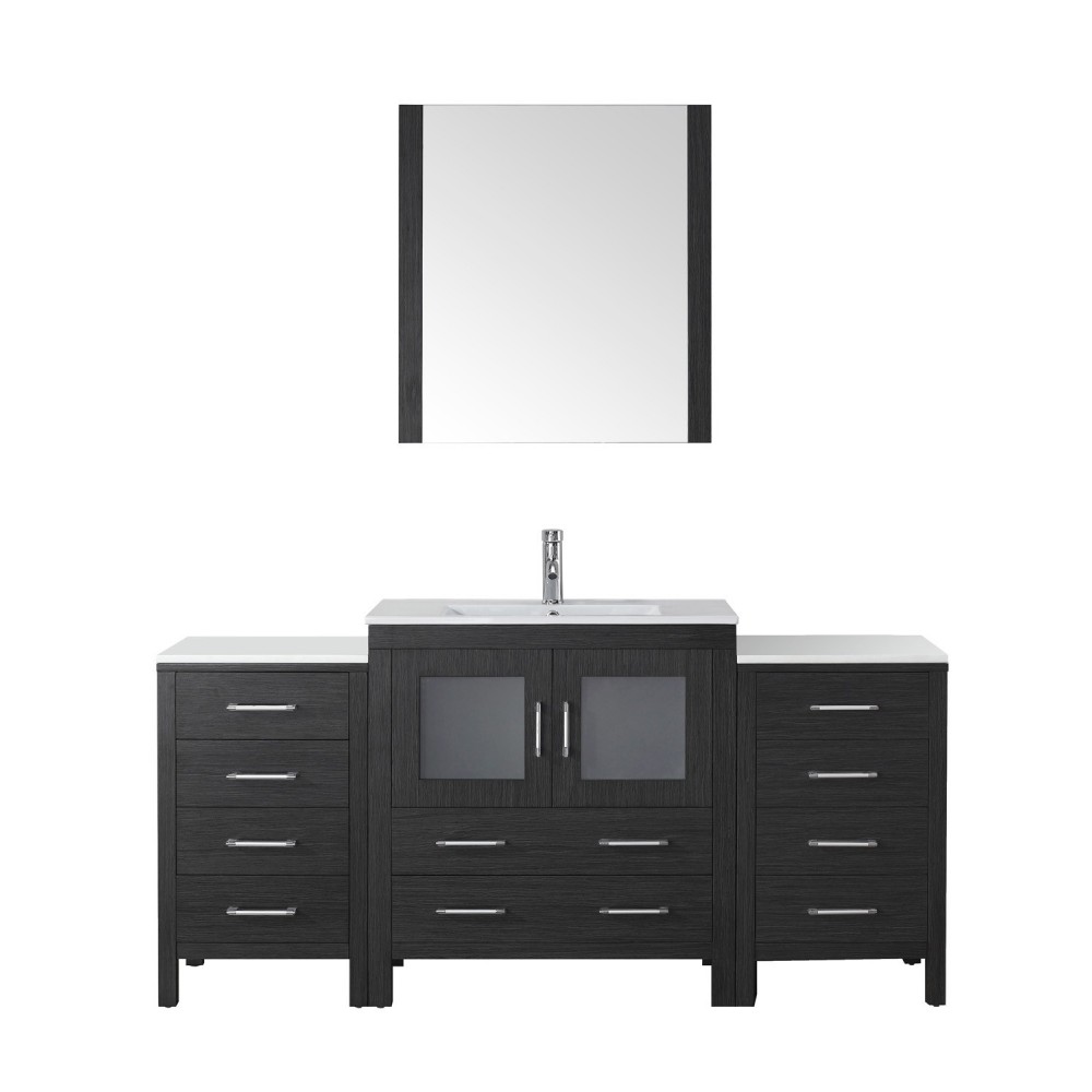 Dior 68" Single Bath Vanity in Zebra Gray and Square Sink and Matching Mirror