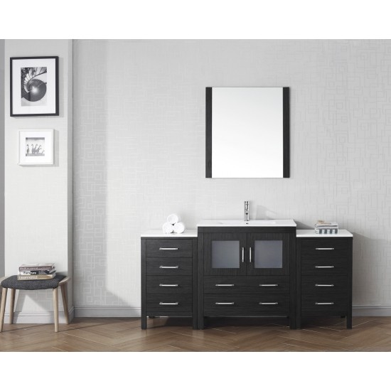 Dior 68" Single Bath Vanity in Zebra Gray and Square Sink and Matching Mirror