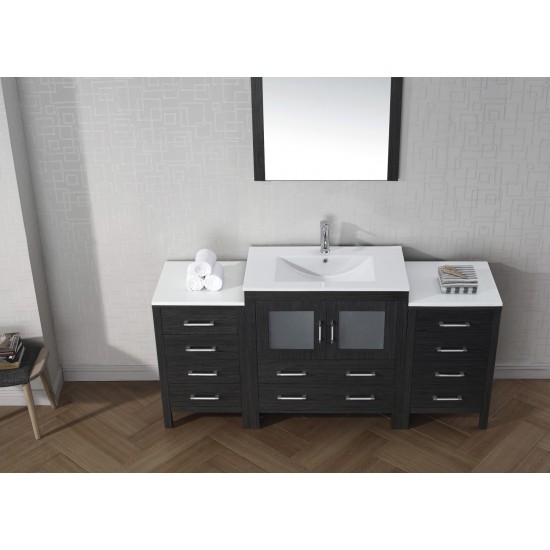 Dior 68" Single Bath Vanity in Zebra Gray and Square Sink and Matching Mirror