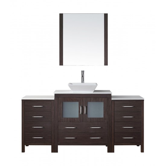 Dior 68" Single Bath Vanity in Espresso with White Engineered Stone Top and Square Sink and Matching Mirror